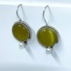 Light weight fish hook small dangler hanging earrings with a pearl and lemon green monalisa stone by silly owl jewellery (1)