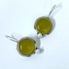 Light weight fish hook small dangler hanging earrings with a pearl and lemon green monalisa stone by silly owl jewellery