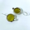 Light weight fish hook small dangler hanging earrings with a pearl and lemon green monalisa stone by silly owl jewellery (4)