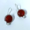 Light weight fish hook small dangler hanging earrings with a pearl and red monalisa stone by silly owl jewellery (3)