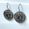 Light weight fish hook small dangler hanging earrings with filigree and a blue monalisa stone by silly owl jewellery (1)