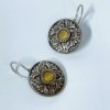 Light weight fish hook small dangler hanging earrings with filigree and a yellow monalisa stone by silly owl jewellery (1)