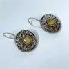 Light weight fish hook small dangler hanging earrings with filigree and a yellow monalisa stone by silly owl jewellery (2)