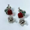 Light weight tribal oxidised jhumka with peacock motifs and red and green monalisa stones with a pearl hanging small jhumki by silly owl oxidised earring jewelry (2)