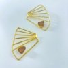 gold finish statement earrings-with semi precious rose quartz by silly owl anti arnish brass jewelry (1)