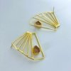 gold finish statement earrings-with semi precious rose quartz by silly owl anti arnish brass jewelry (3)