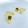 gold finish statement earrings with semi precious stones by silly owl anti tarnish brass jewelry (3)