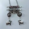 oxidised long necklace with lion and cow nandi hangings set with earrings by silly owl jewellry (3)